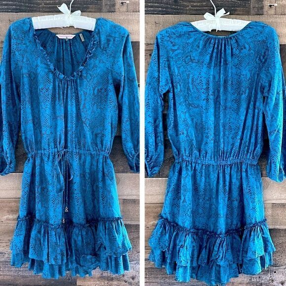 Rebecca Taylor Python Print 3/4 Sleeve Silk Shirt Dress Tunic In Jade Size 0 - Picture 3 of 13